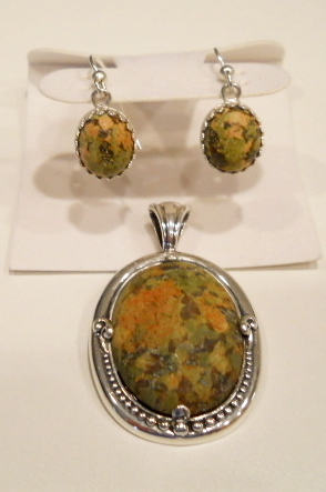 Unakite Earings and Pendant